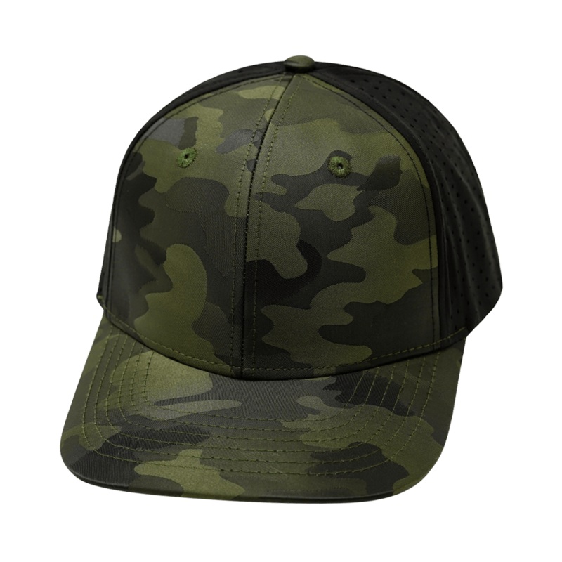 Blank – 6 Panel  – Green Camo / Black (Unisex) – Laser Mesh