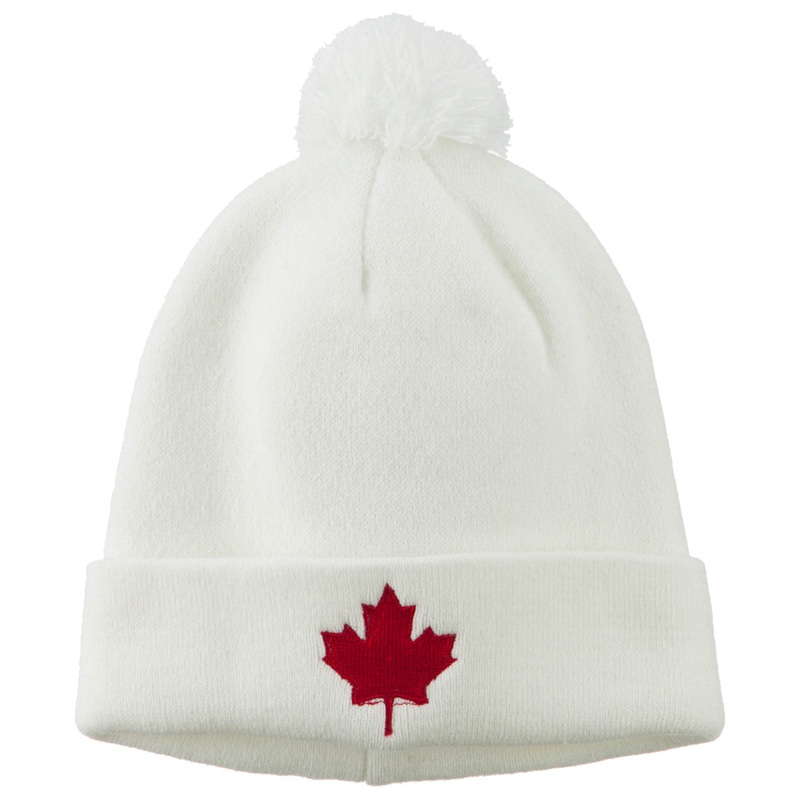 Canada Maple Leaf Embroidered Pom Beanie White One Size