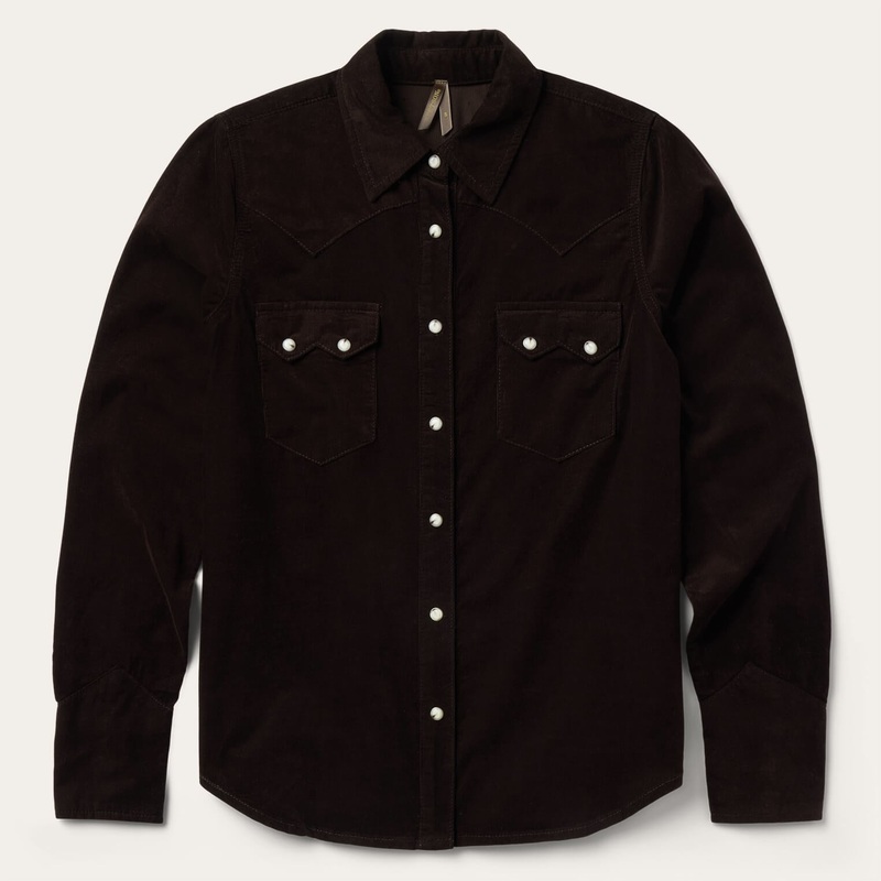 Corduroy Denim Western Shirt Brown XS