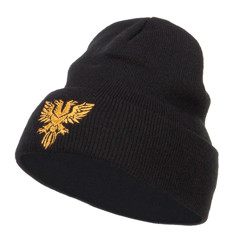 Double Headed Eagle Embroidered Long Beanie Black One Size