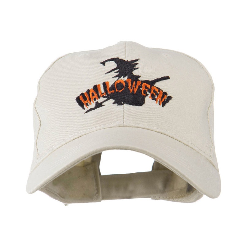 Halloween Witch in Flight Embroidered Cap Stone One Size