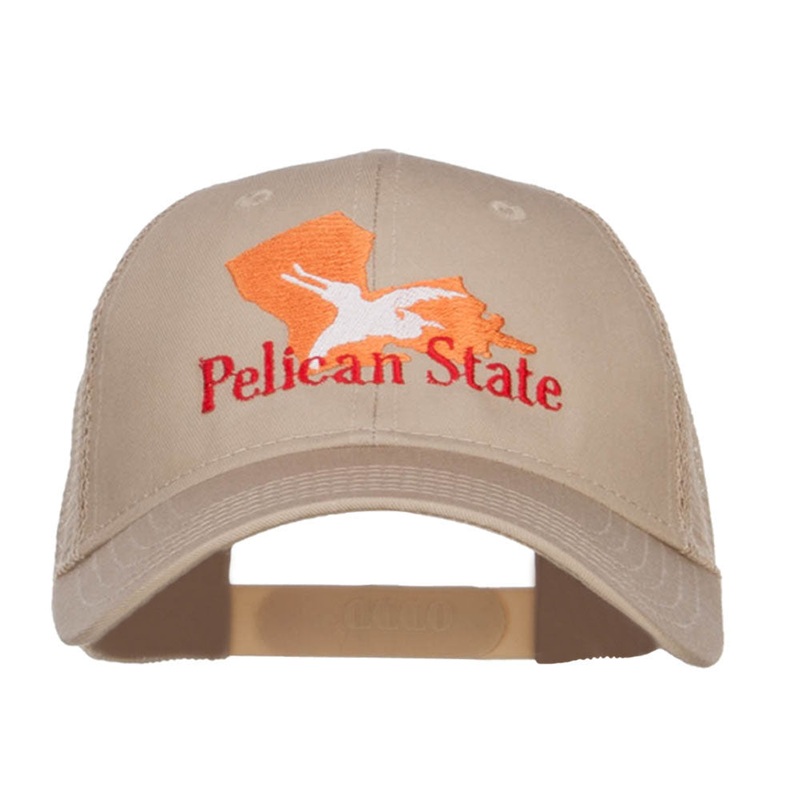 Louisiana Pelican State Embroidered Mesh Cap Khaki One Size