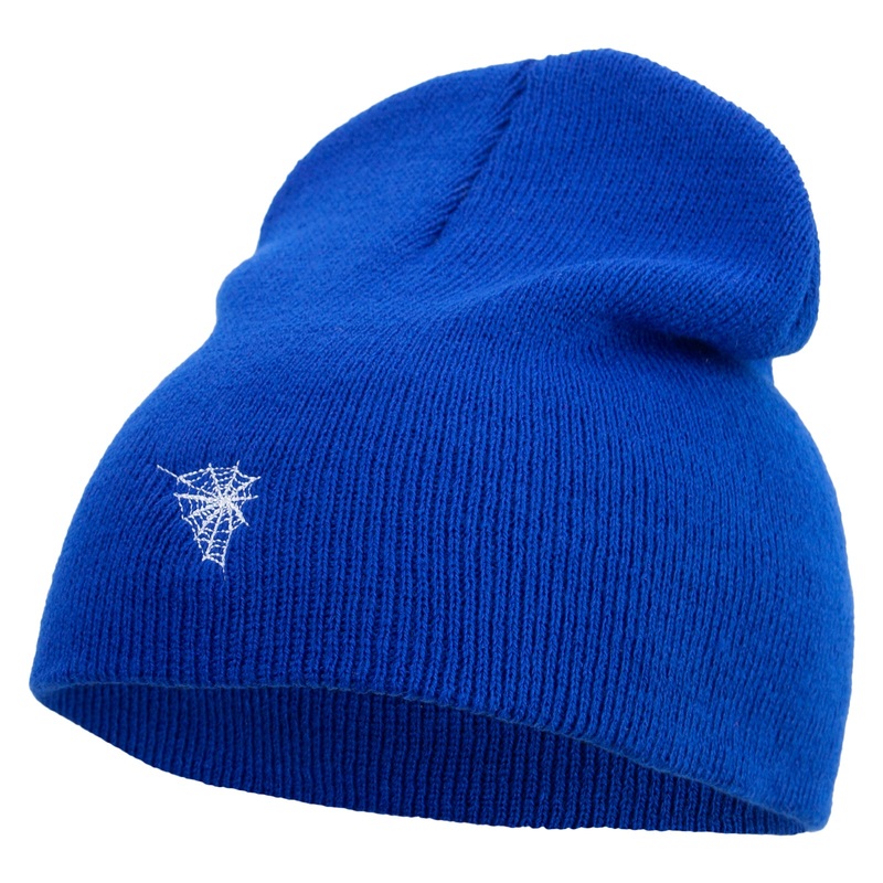 Made in USA Spider Web Icon Embroidered 8 Inch Short Beanie Royal Blue One Size