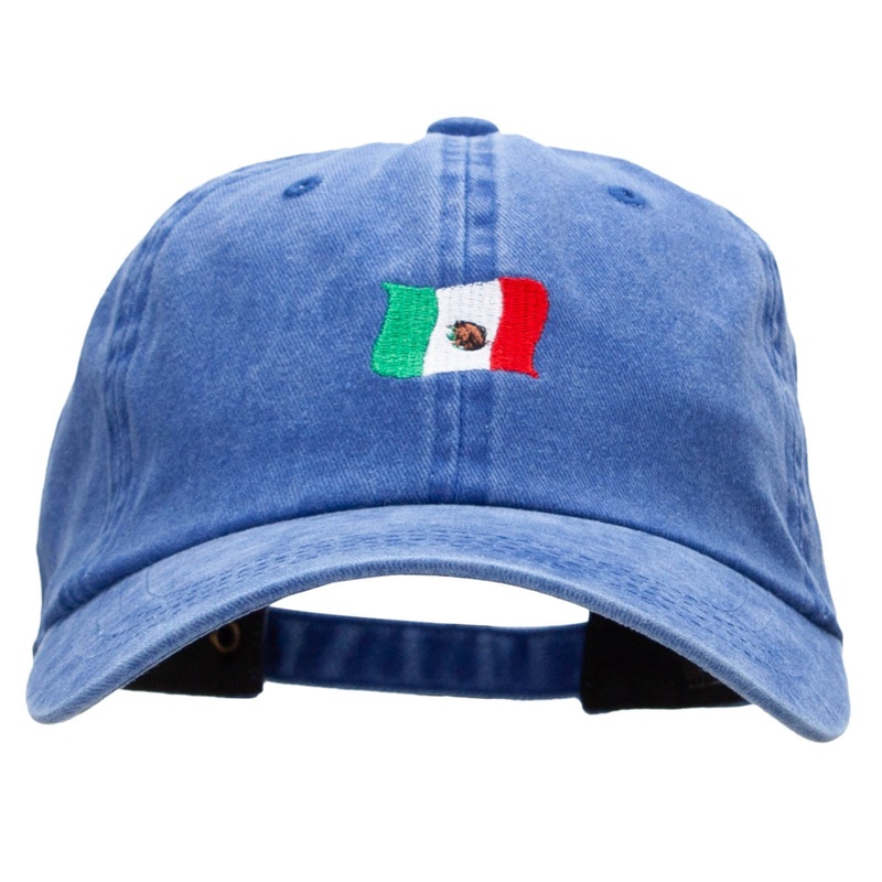 Mini Mexican Flag Embroidered Unstructured Cotton Cap Royal One Size