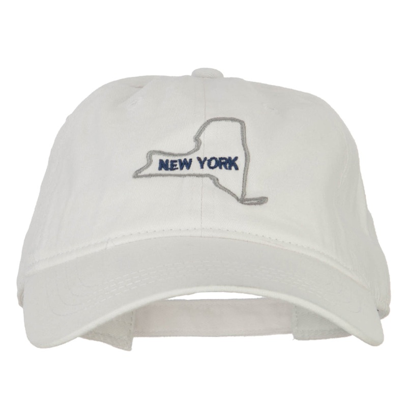 New York with Map Outline Embroidered Washed Cotton Twill Cap White One Size