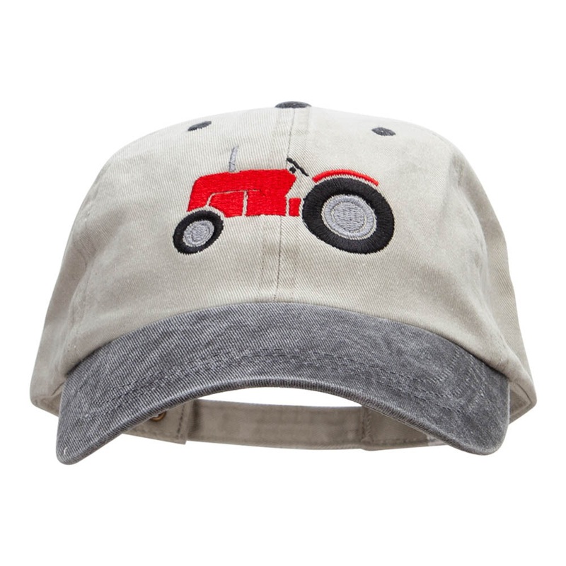 Tractor Embroidered Pigment Dyed Wash Caps Beige Black One Size