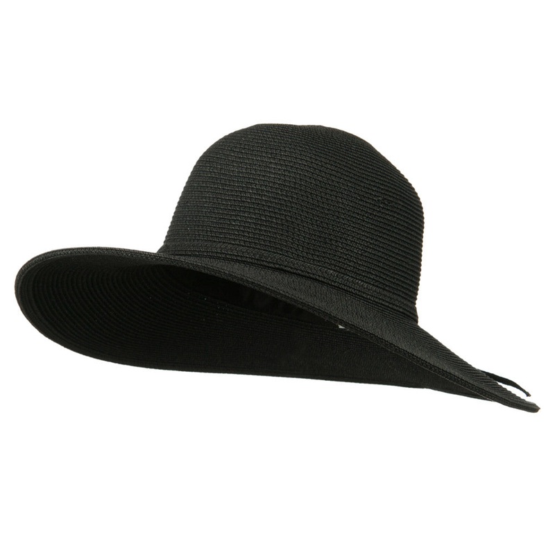 UPF 50+ Solid Cotton Paper Braid Flat Brim Hat Black One Size