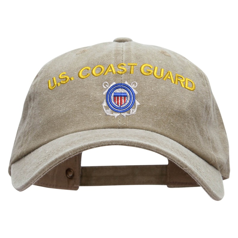 US Coast Guard Logo Embroidered Washed Cotton Twill Cap Khaki One Size