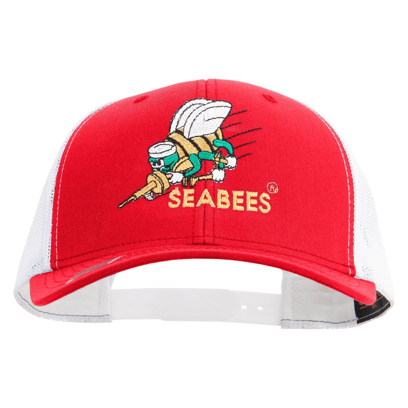 US Navy Seabees Embroidered Contrast Trucker Cap Red White One Size
