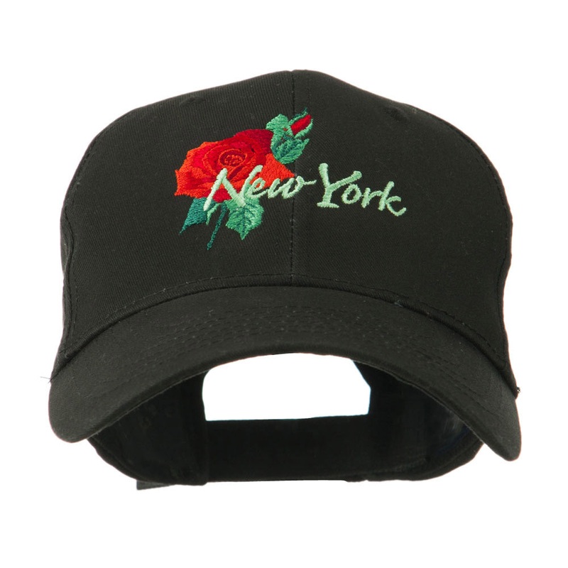 USA State Flower New York Rose Embroidery Cap Black One Size