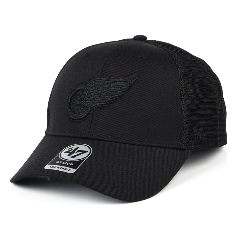47 Brand Detroit Red Wings Trucker Cap – NHL Branson MVP – Black On Black Adjustable