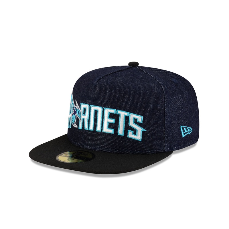 Charlotte Hornets Navy Denim 59FIFTY A-Frame Fitted Hat 7