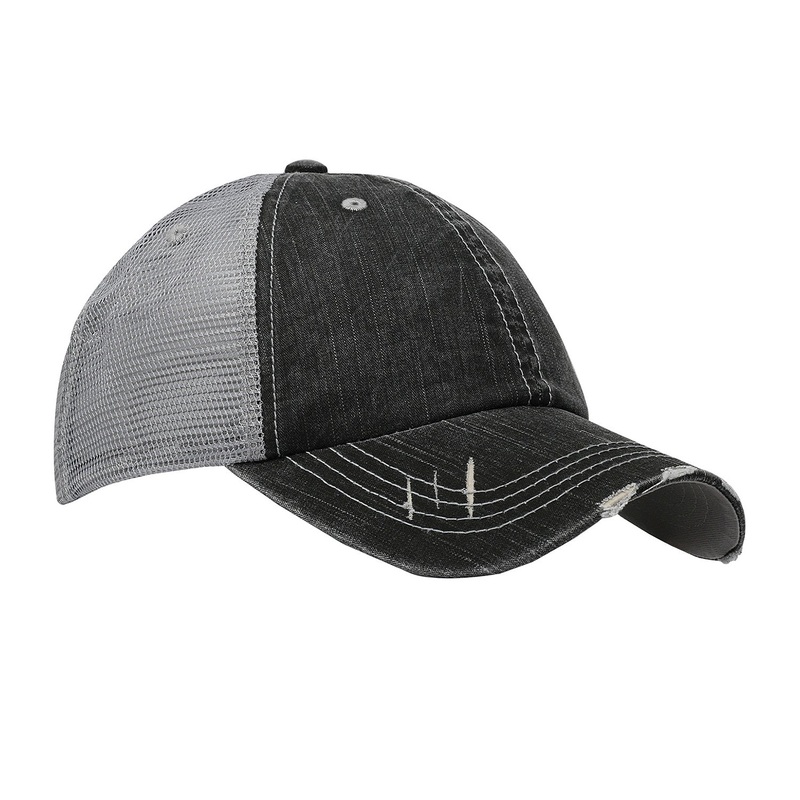 Cobra HT-D Herringbone Cotton Soft Mesh 6-Pnl Distressed Hat Black-Grey