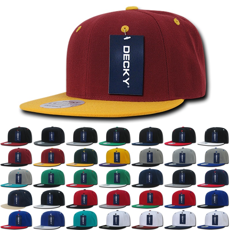 Decky 351 – Blank 2-Tone Snapback Hat, 6 Panel Flat Bill Cap – CASE Pricing Cardinal/Black