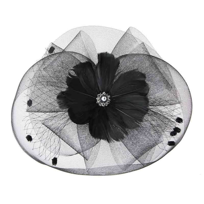 Feather Flower Pearl Center Fascinator Black