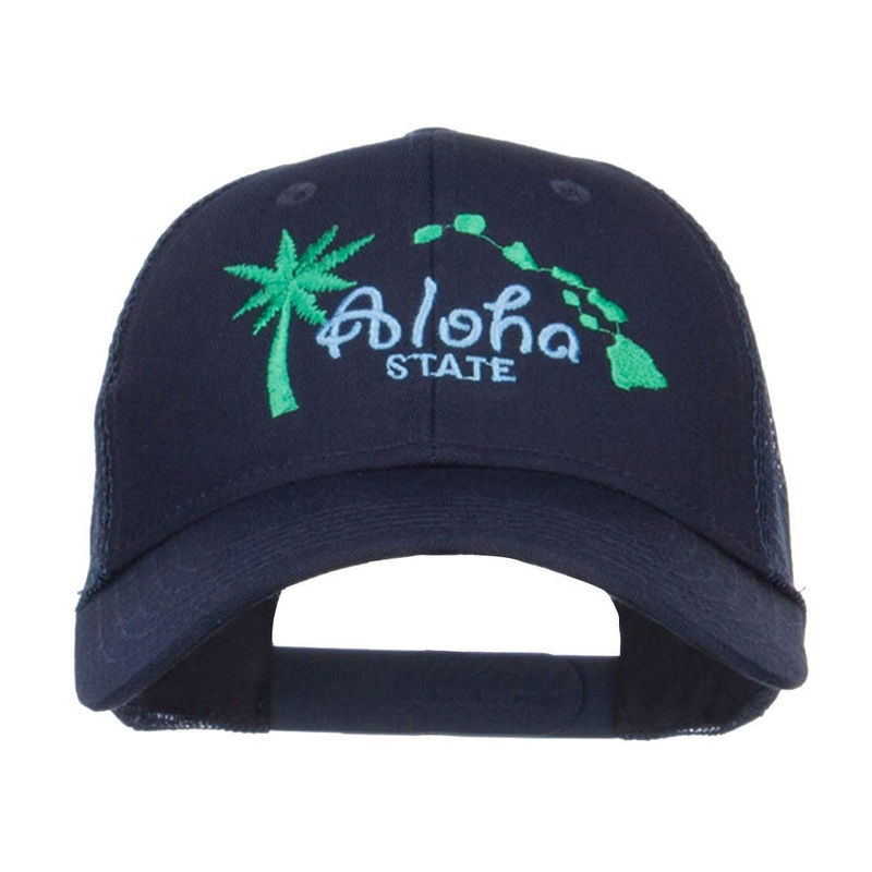 Hawaii Aloha State Embroidered Trucker Cap Navy One Size