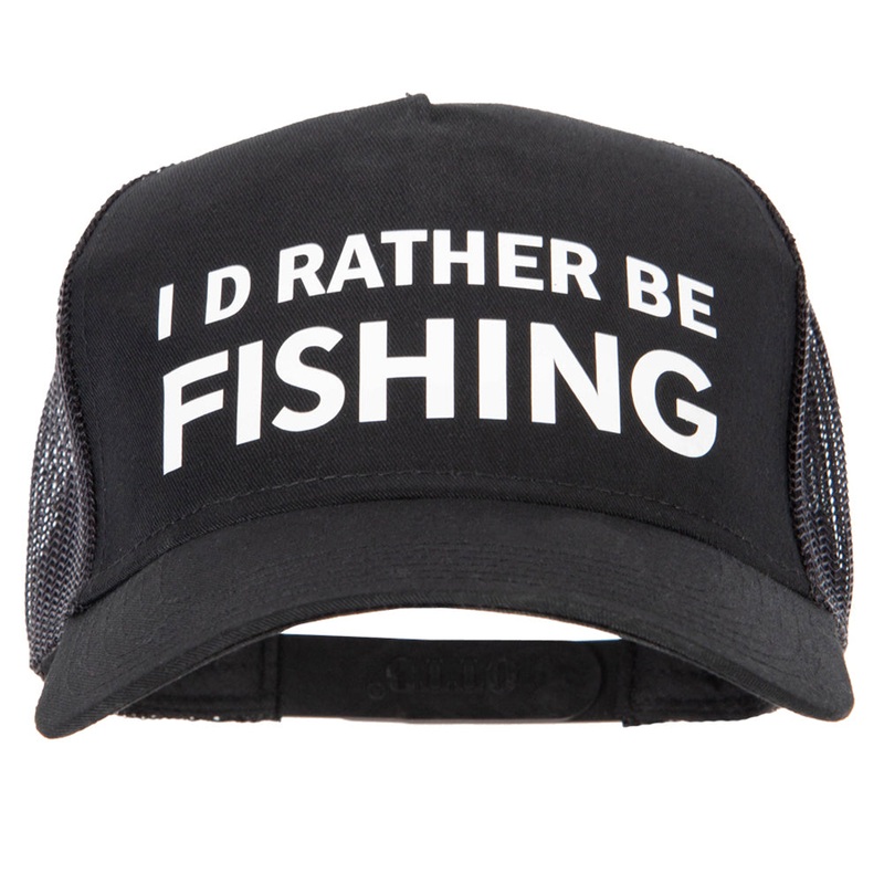 I’d Rather Be Fishing Heat Transfer Solid Cotton Twill 5 Panel Mesh Cap Black One Size
