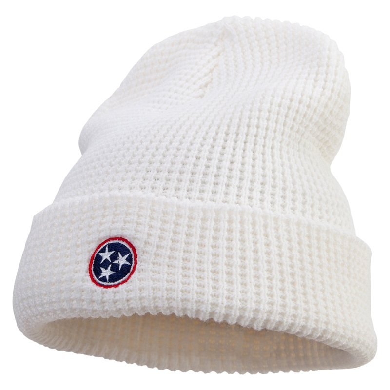Made in USA Tennessee Flag Symbol Big Stretch Waffle Stitch Cuff Beanie White XL-3XL