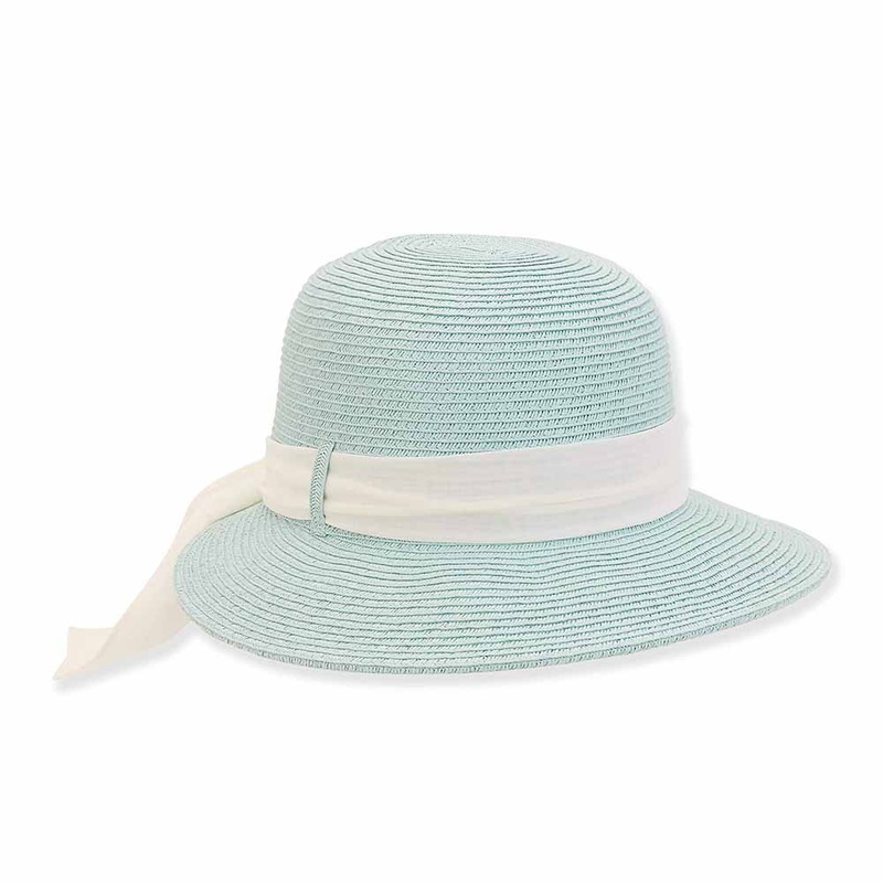 Petite Facesaver Hat with Chiffon Tie for Small Heads – Sunny Dayz Hat SeaFoam Small (54 cm)