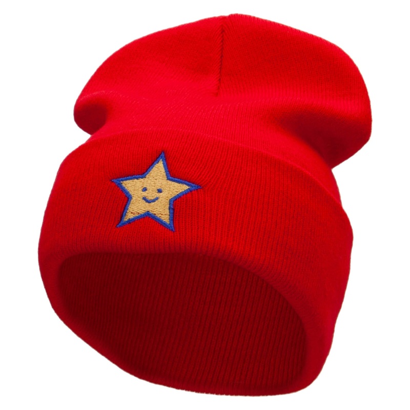 Super Star Embroidered 12 Inch Long Knitted Beanie Red One Size