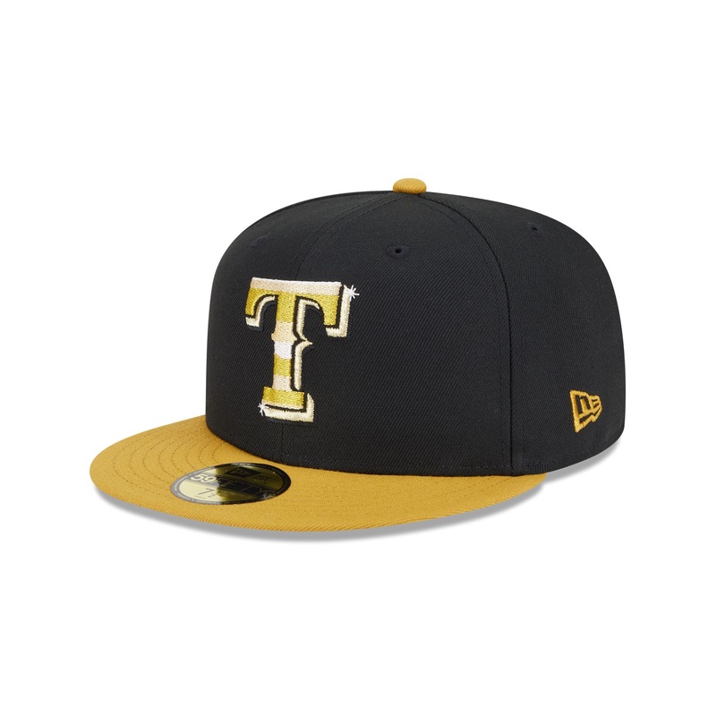Texas Rangers Metallic Gold Logo 59FIFTY Fitted Hat 7