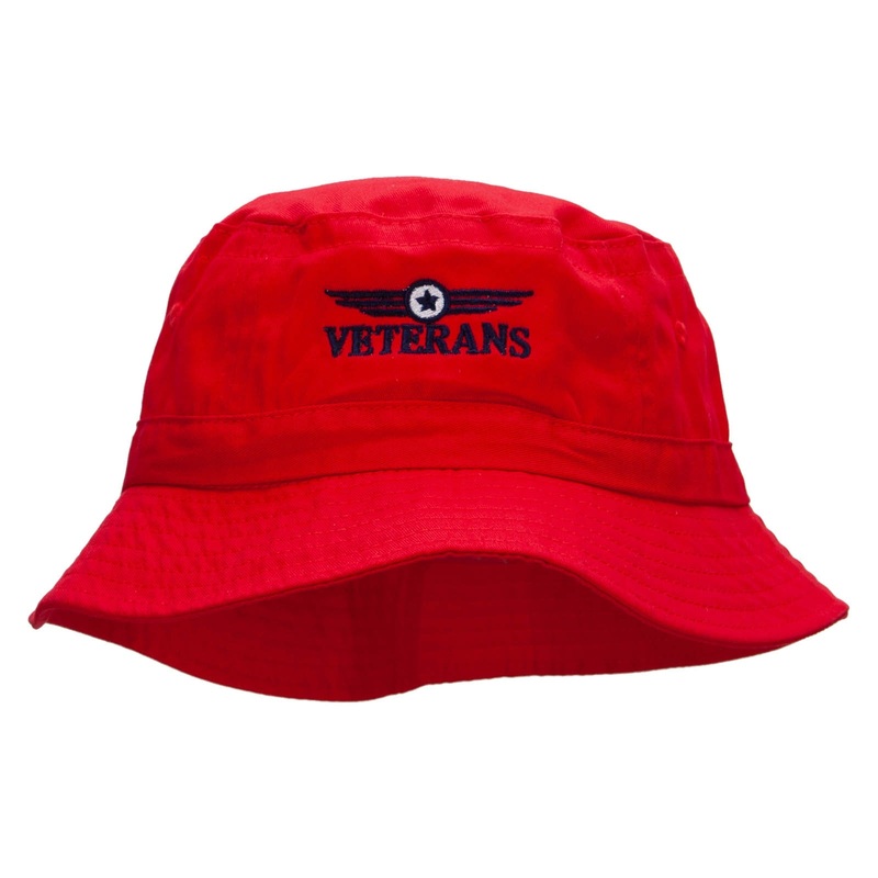 Veterans Badge Embroidered Bucket Hat Red One Size