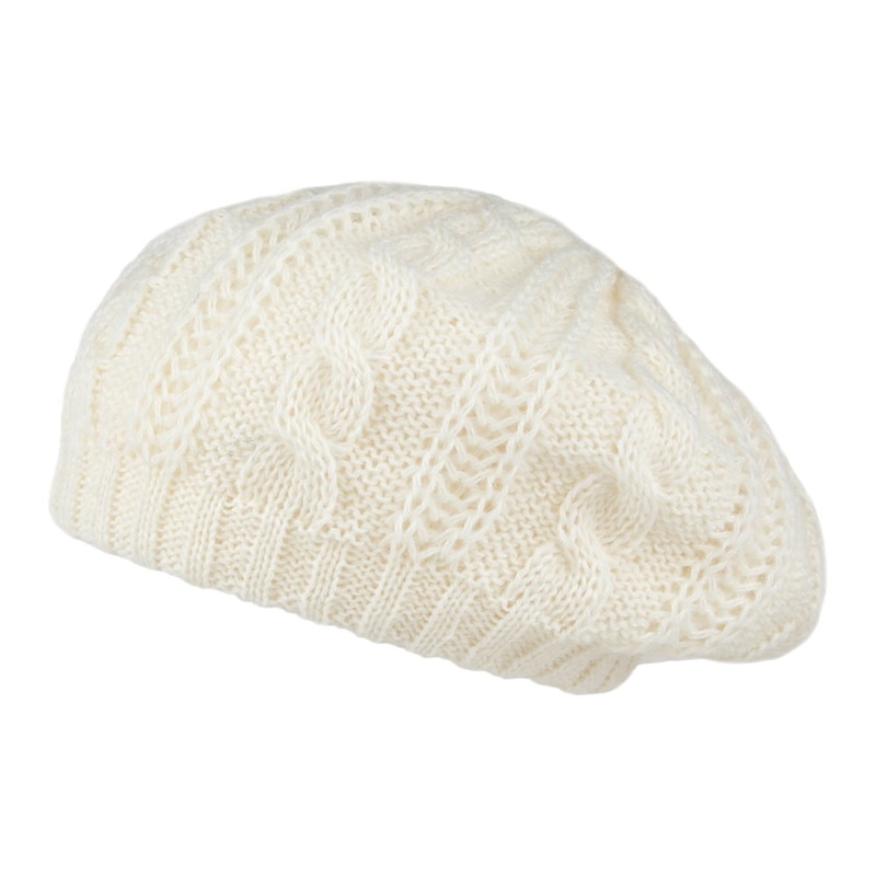Whiteley Hats Cable Knit Beret – Winter White 1-Size