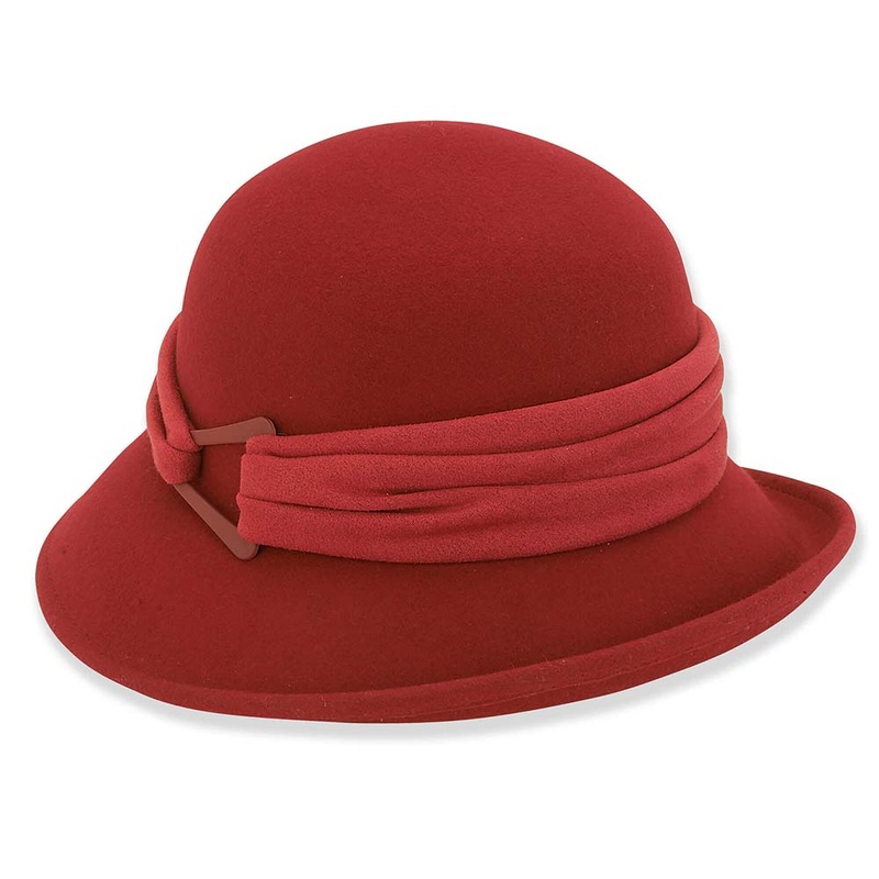 Wool Felt Cloche with Pleated Microfiber Band – Adora Hats Red M/L (58 cm)