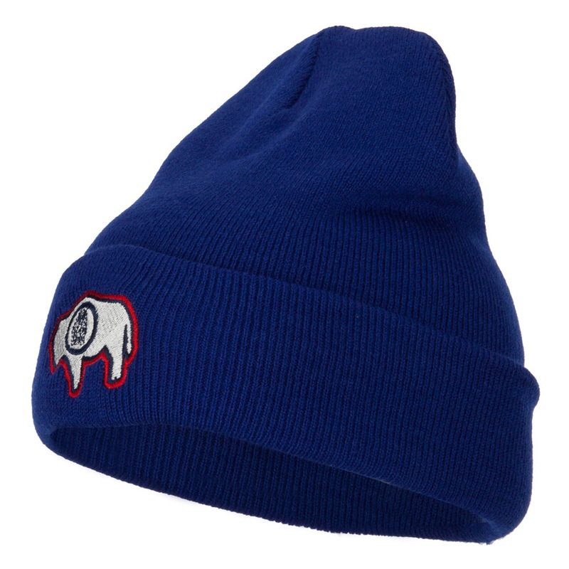 Wyoming State Flag Embroidered Long Beanie Royal One Size