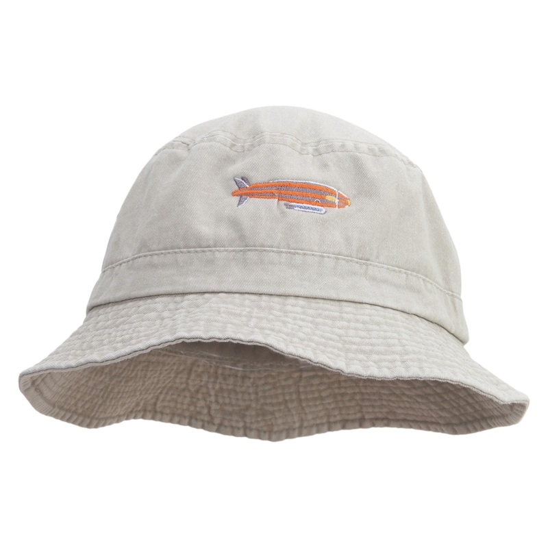 Blimp Illustration Embroidered Big Size Washed Bucket Hat Beige XL-2XL