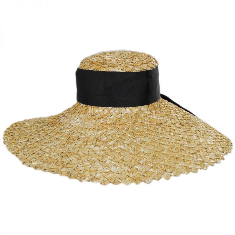 Chevron 6.5 Inch Brim Wheat Braid Lampshade Hat NATURAL ONE SIZE FITS MOST