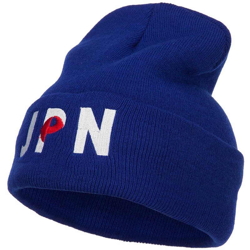 Japan JPN Flag Embroidered Long Beanie Royal One Size