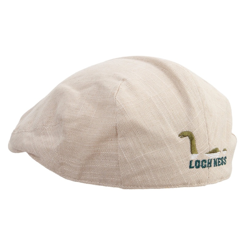 Loch Ness Monster Logo Embroidered Men’s Linen Summer Ivy Cap Khaki S-M