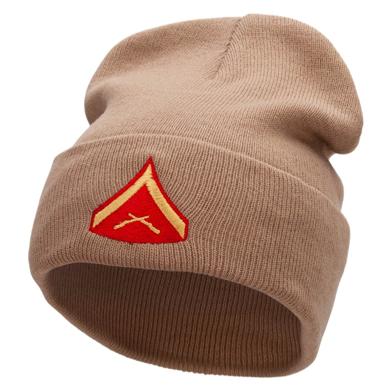 Military Rank Embroidered 12 inch Acrylic Cuffed Long Beanie Khaki One Size