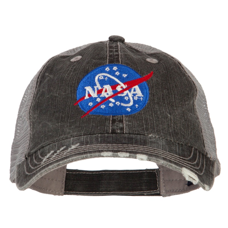 NASA Insignia Embroidered Low Cotton Mesh Cap Black One Size