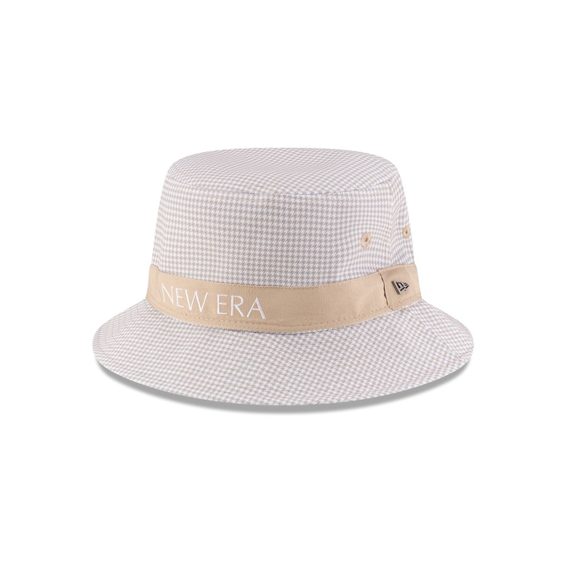 New Era Cap Houndstooth Beige Bucket Hat S/M