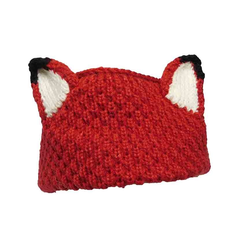 Peruvian Hand Knit Wool Fox Ears Ear Warmer Knit Headband Red