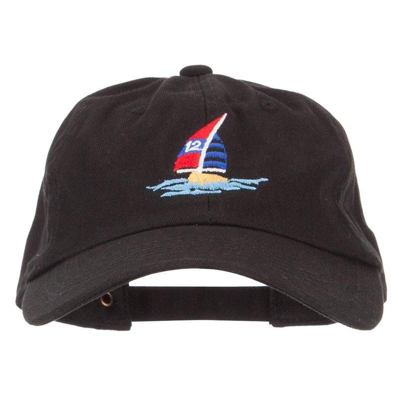 Sailboat and Ocean Embroidered Unstructured Cap Black One Size