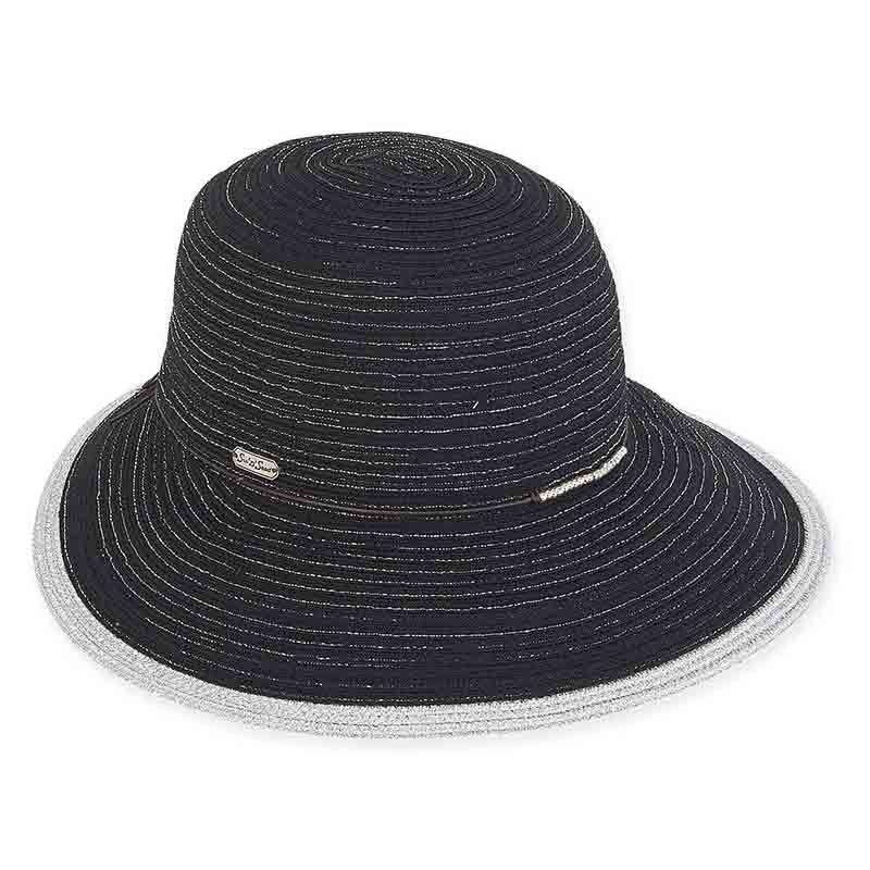 Sophia Polybraid Sun Savor Hat with Metallic Trim – Sun ‘N’ Sand Hats Black Medium (57 cm)