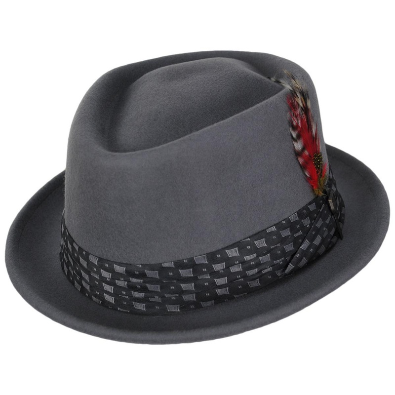 Stout Wool Felt Diamond Crown Fedora Hat – Light Grey LIGHT GREY/GREY DIAMOND S
