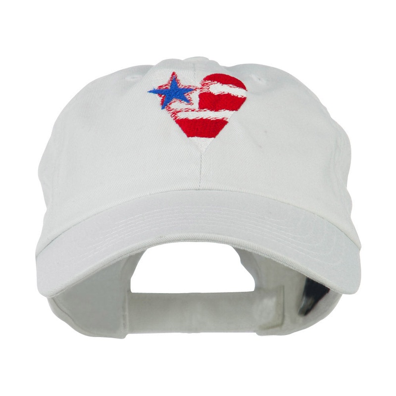 US Flag inside Heart Embroidered Cap White One Size