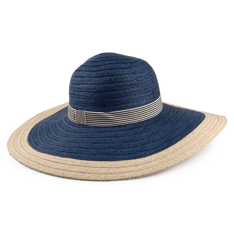Betmar Hats Lora Wide Brim Sun Hat – Natural-Navy 1-Size