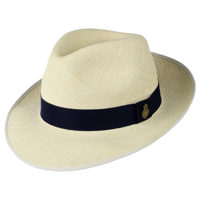 Christys Hats Classic Preset Panama Fedora Hat with Navy Band – Semi-Bleached 55