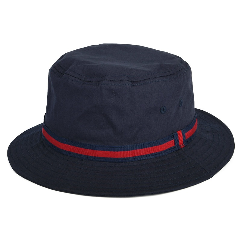 Dorfman Pacific Hats Striped Water Repellent Bucket Hat – Navy Blue S