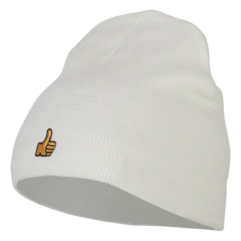 Mini Thumbs Up Embroidered Short Beanie White One Size