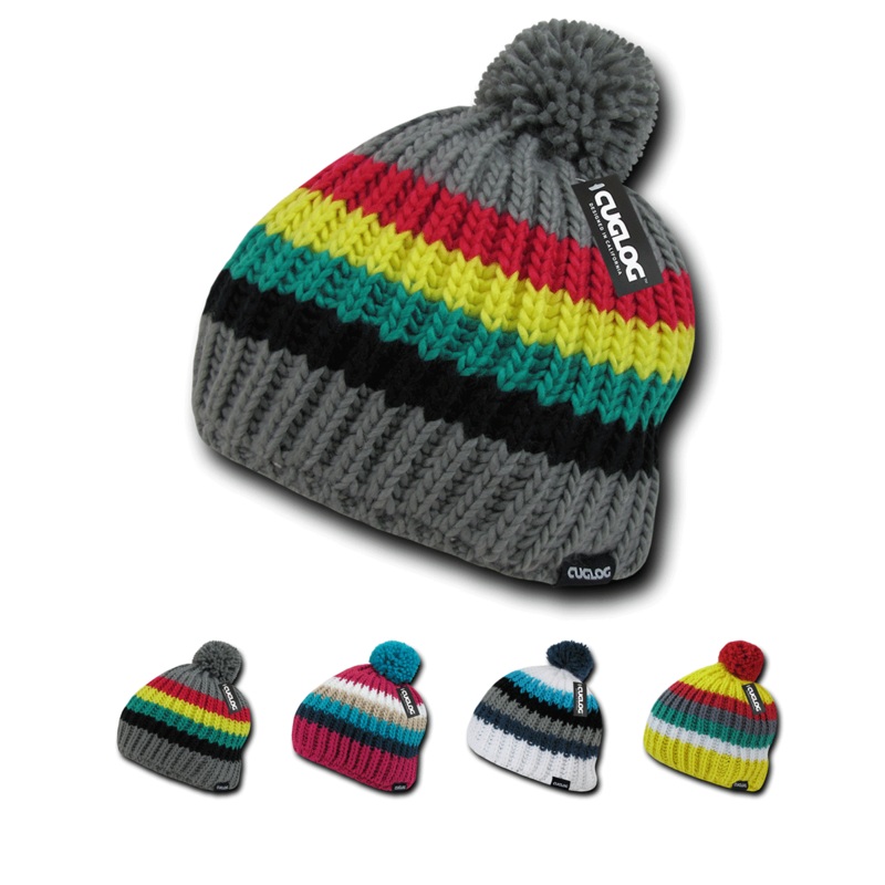 Mont Ventoux Beanie, Knit Cap, Cable Knit with Pom Pom – Cuglog K028 Grey/Black