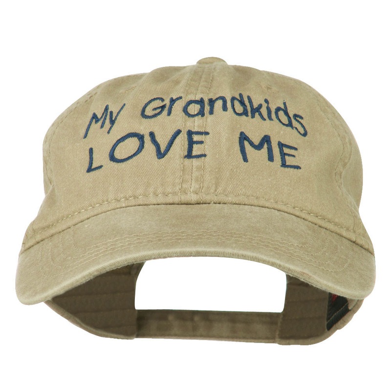 My Grandkids Love Me Embroidered Washed Cap Khaki One Size