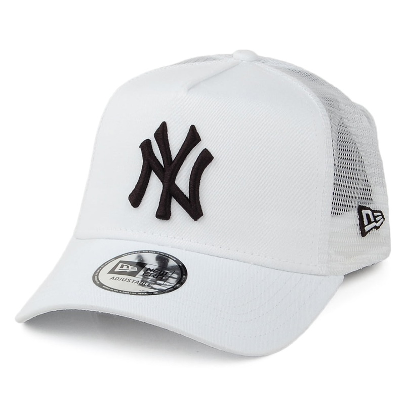 New Era 9FORTY New York Yankees A-Frame Trucker Cap – MLB League Essential – White-Black Adjustable