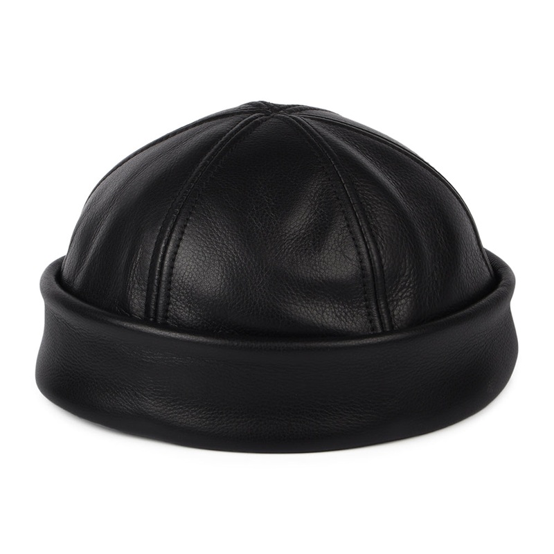 New York Hat Company Leather Docker Beanie Hat – Black M