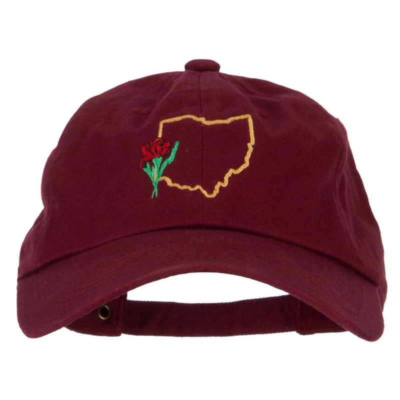 Ohio Carnation with Map Embroidered Unstructured Washed Cap Wine One Size